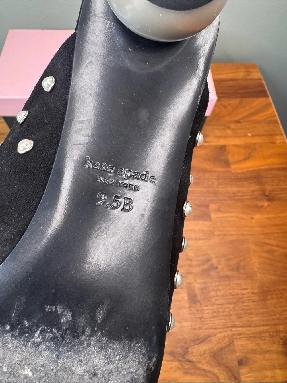 kate spade Black Pearl-Embellished Pointed Toe Mules Honor Velvet 9.5